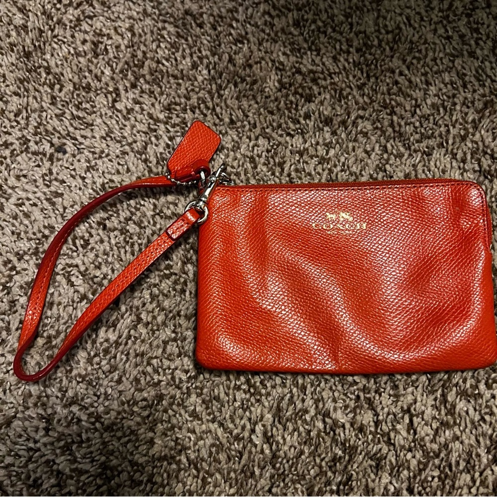 Coach Red Orange Leather Wristlet